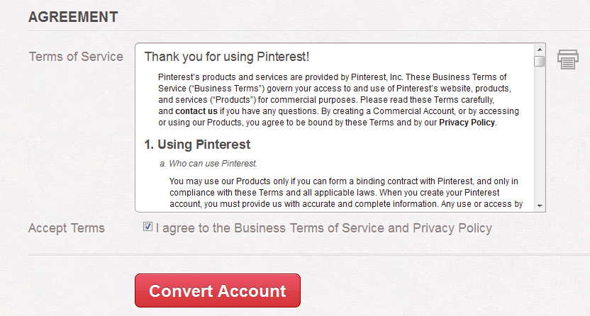 Pinterest accept terms