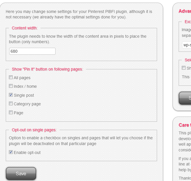 Pin It Button for Images Plugin Settings